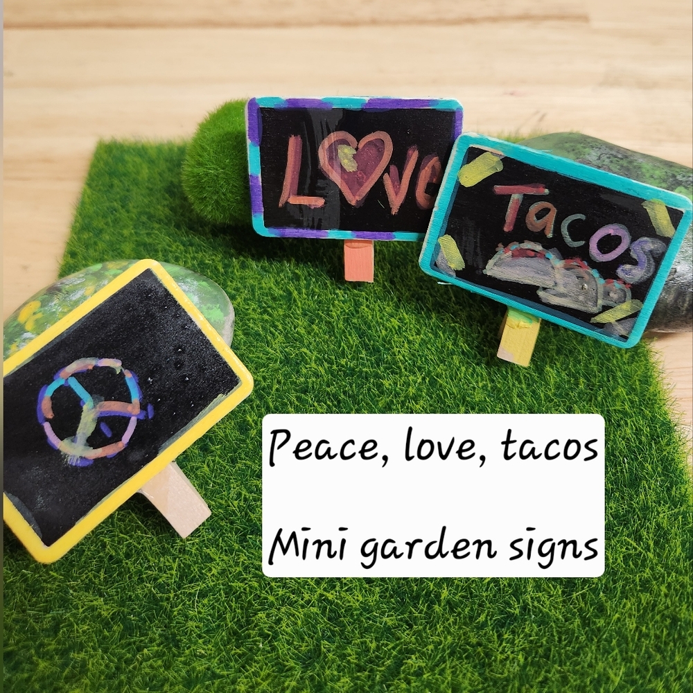 Mini Gnome Garden Signs Hand-painted  2 Includes Turf